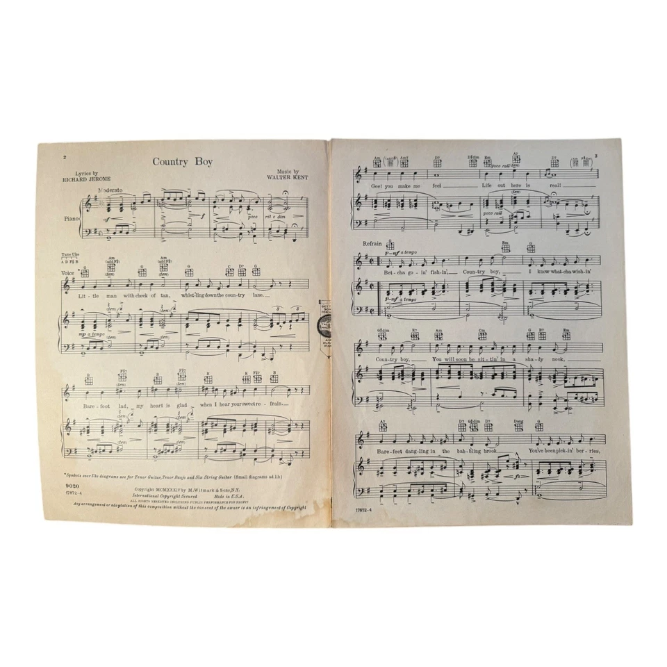 Country Boy Sheet Music Ethel Shutta  Richard Jerome Walter Kent 1934 Ragtime - Image 2 of 4