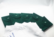  NEW Pack of 5 Green Velvet Watch Pouch w/ Premium Microfiber Cloths