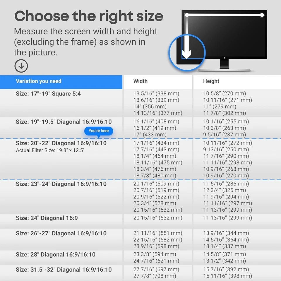 Blue Light Blocking Screen Protector Cover For Desktop PC Monitor 20 inch 2 pk - Image 4 of 4