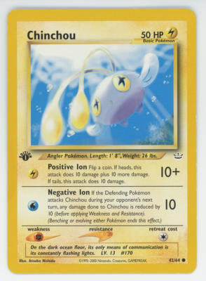 Chinchou 42/64 1st Edition Common Neo Revelation Pokemon Chinchou 42/64 1st Edition Common Neo Revelation Pokemon