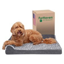 Furhaven Large Orthopedic Dog Bed Two-Tone Faux Fur  Suede L Shaped Chaise w...