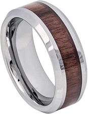 8mm Tungsten Carbide High Polished with Mahogany Wood Inlay Wedding Band Ring