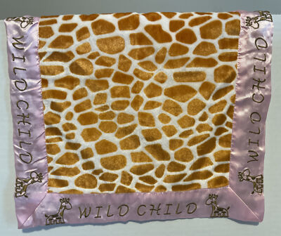 Izzy Baby Pink Satin Embroidered Giraffe Wild Child Security Blanket 13x13  RARE