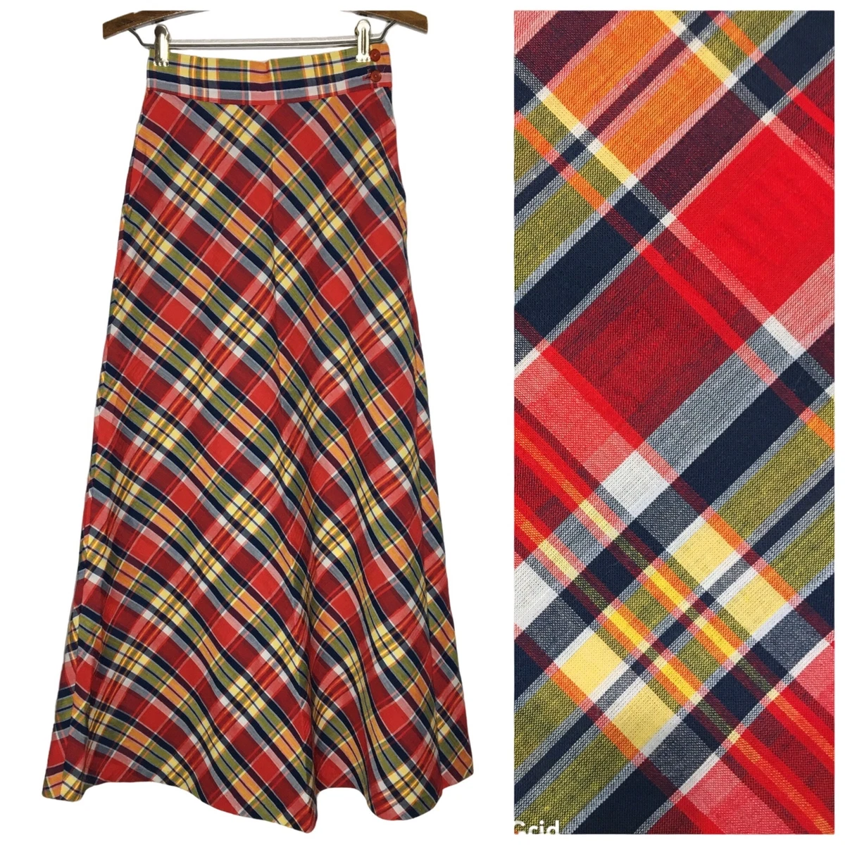 Vintage 60s 70s Plaid Maxi Skirt Red Blue Plaid A Line Skirt Hippie Academia eBay