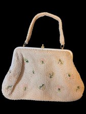 1950s 60s La Regale Rose Beaded  Stitched Evening Bag Clutch Purse 12 X 8  