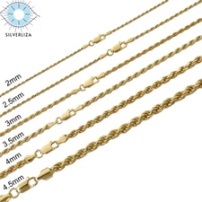 Men's Women's Real 14k Gold Plated Solid 925 Sterling Silver Rope Chain 2-6mm