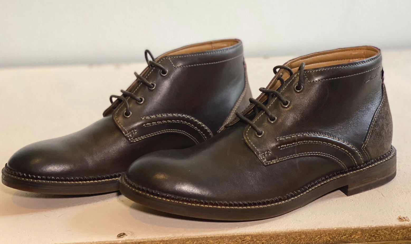 Clarks Mens Bushwick Mid Dark Brown Leather Cuir Marron Fonce Size 9.5 Boots