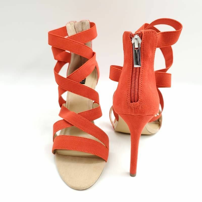 G.I.L.I Womens Fiyana Sandals Red Crisscross Strap Slim Heels Zipper 9.