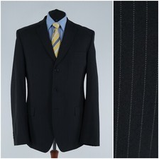 Mens Black Vintage Blazer 46L UK Size JAKES Striped Wool Sport Coat Jacket