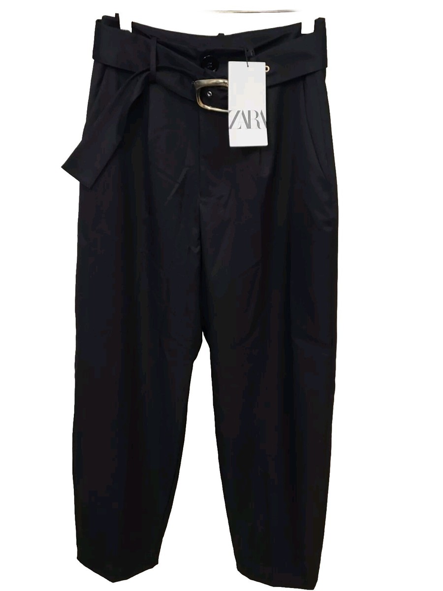 Pantalon Zara Pleated Belt Mujer Negras En Pantalón ZARA De Tiro