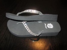 Yellow Box Jeweled Rhinestone Bling Wedge Flip Flops Thongs Sandals slide 7 NEW