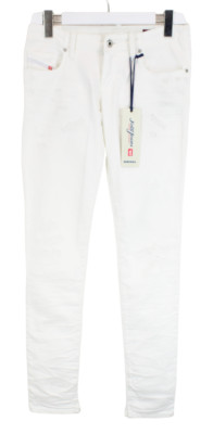 DIESEL Grupee-Ne Jogg 0672D Jeans Damen W27 Zerrissen Reißverschluss Weiß