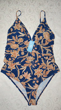 Cupshe Womens 1Pc Swimsuit V-Neck, Tummy Control, Paisley Ruched Size XL-NWT