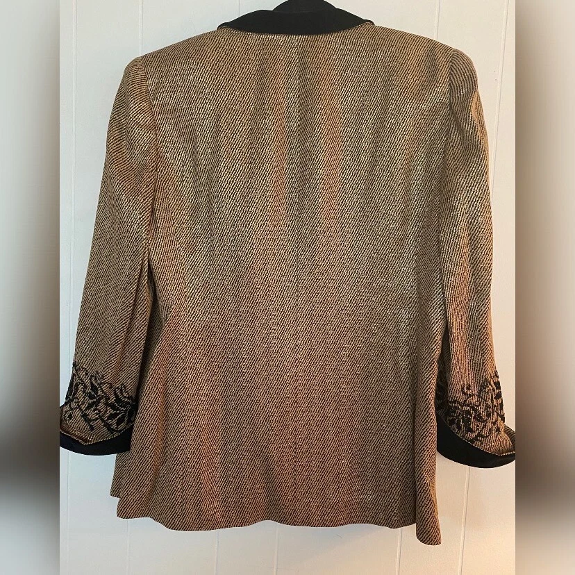 Conjunto de falda Louis Feraud para mujer 16 dorada metálica negra terciopelo bordado forrado Foto 2 de 4