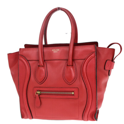 CELINE Logo Micro Luggage Shoulder Hand Bag Leather Red GHW Italy 84YE863