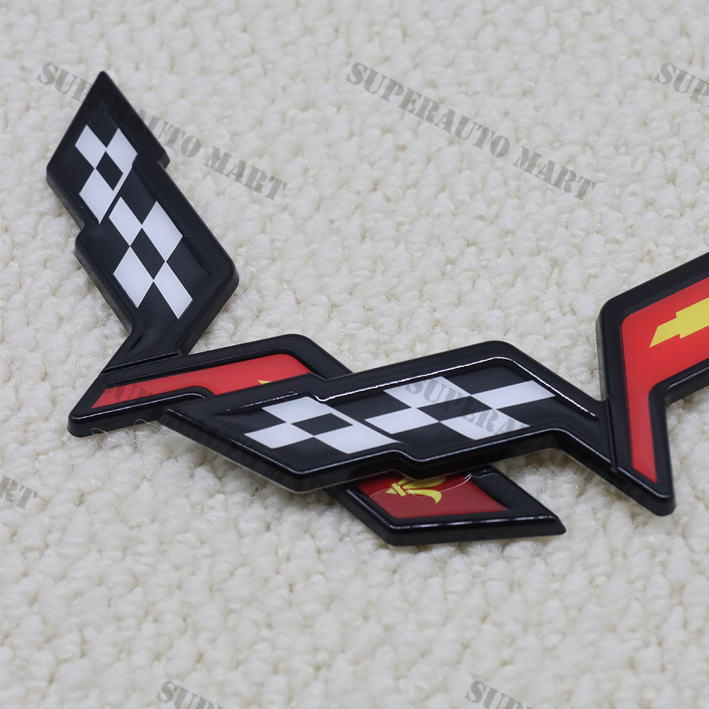 2X For C6 Corvette 2005-2013 Front Hood&REAR Trunk Lid Crossed Flags Emblem