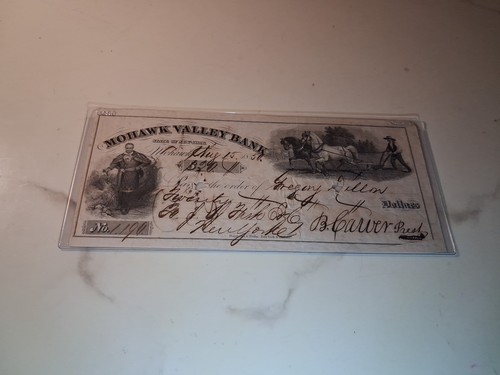 SLING'S 🪙RARE 1850 Obsolete Bank Check $50 Mohawk Valley NY Bank Check