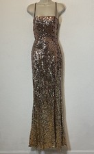 New Brown Gold Ombré Sequin Gown Open Back Side Slit Maxi Prom XS/S Coquette