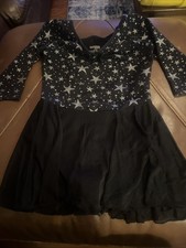 Danskin Now Girls Black Long Sleeve Leotard Silver Star Print Medium 7/8