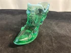 Fenton Teal Green Opalescent Cabbage Rose Shoe Slipper