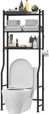 3-Tier over the Toilet Storage, Freestanding Metal Bathroom Shelves with 4 Hooks