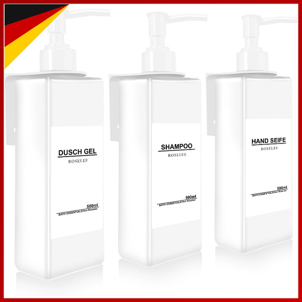 Seifenspender Set 3Er Wandbefestigung 500Ml Weiß Dusche Ohne Bohren FüR Bad-image