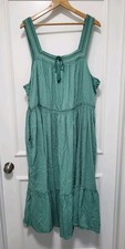 Old Navy Sleeveless Tiered Embroidered Maxi Dress Green Pockets Sz 4X