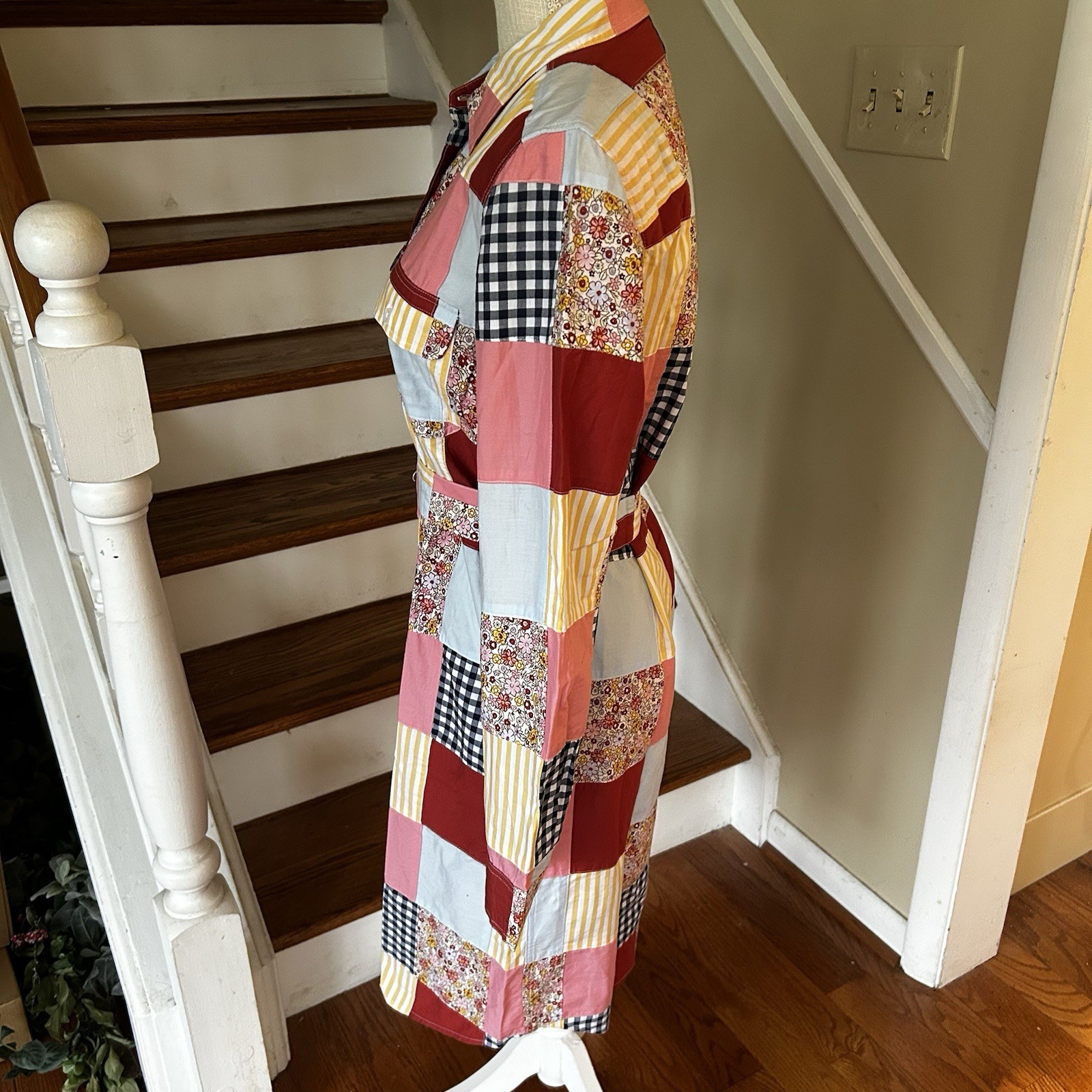 Lands End 100% Cotton Patchwork Button Front Long… - image 11