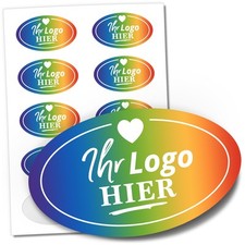 100 ovale Logo Aufkleber 8×5 cm individuell mit eigenem Logo oder Wunschmotiv