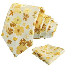 Men's 3.15'' Natural Flower Pattern Necktie with Floral Pocket Square Set