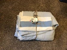 INUP Home Fine Linens King Blue Stripe 100% Cotton Quilt Comforter NWT