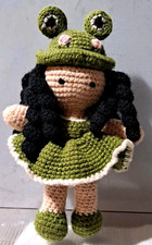 Crochet Doll For Girls   Curly Hair, Green  White Dress  Soft Amigurumi Gift