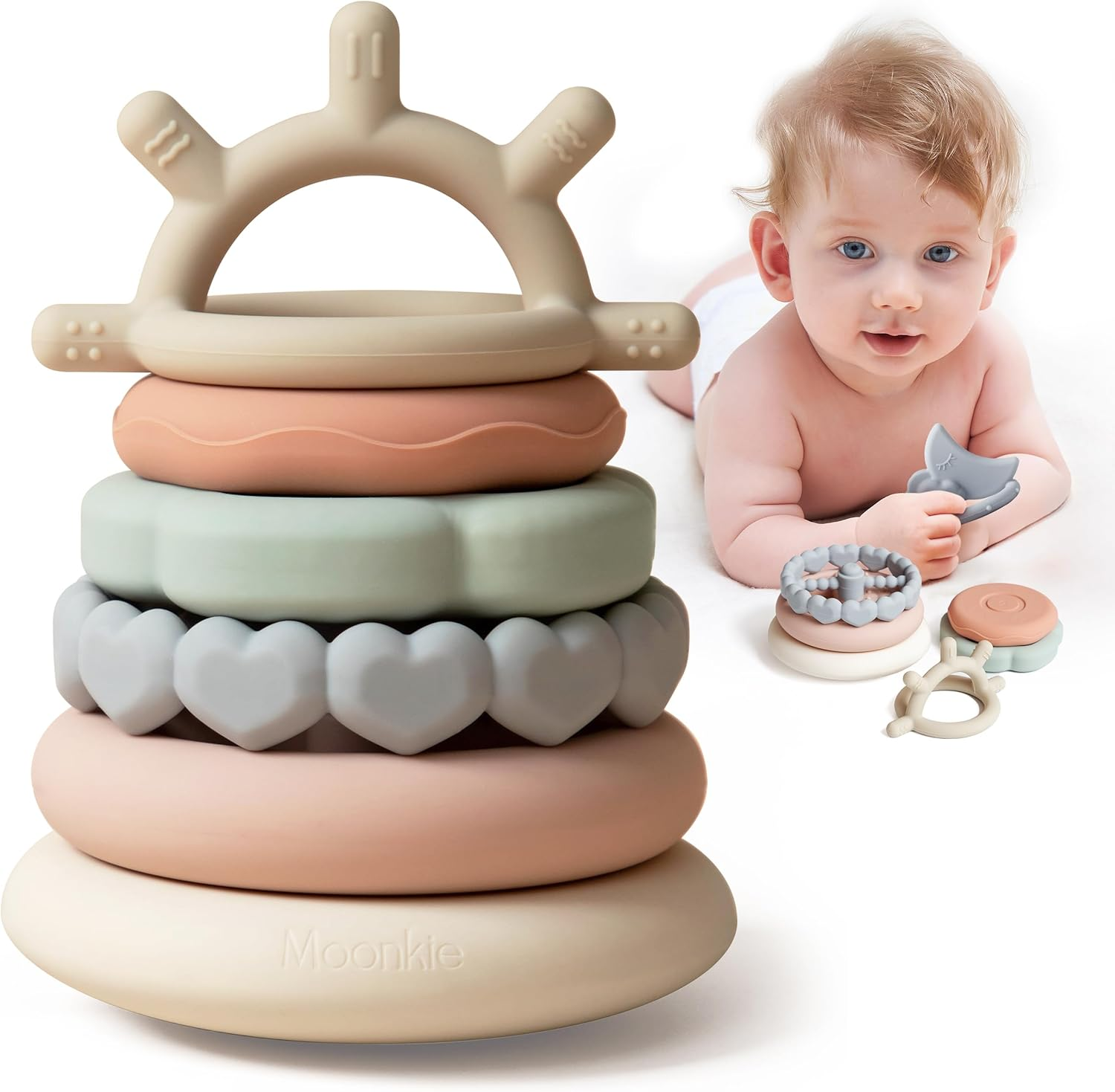 Moonkie Stacks of Circles Soft Teething Toy Educational Learning Stacking Ring T