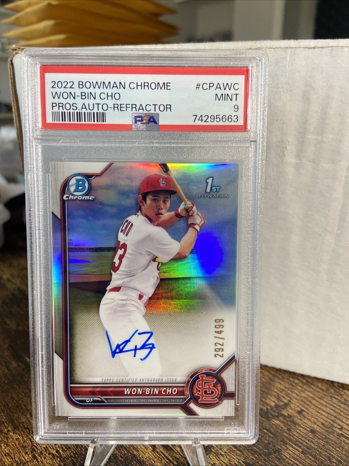 2022 BOWMAN CHROME AUTO REFRACTOR #CPAWC WON-BIN CHO 292/499 PSA 9 AUTO