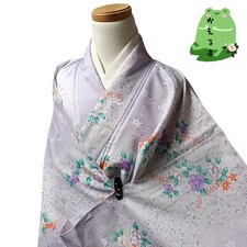 Kaerutei Kimono Synthetic Fiber Washable Purple Floral Japan