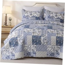 XL King Quilt Set 106x96 Inches, Blue Floral Boho King XL Romantic Garden