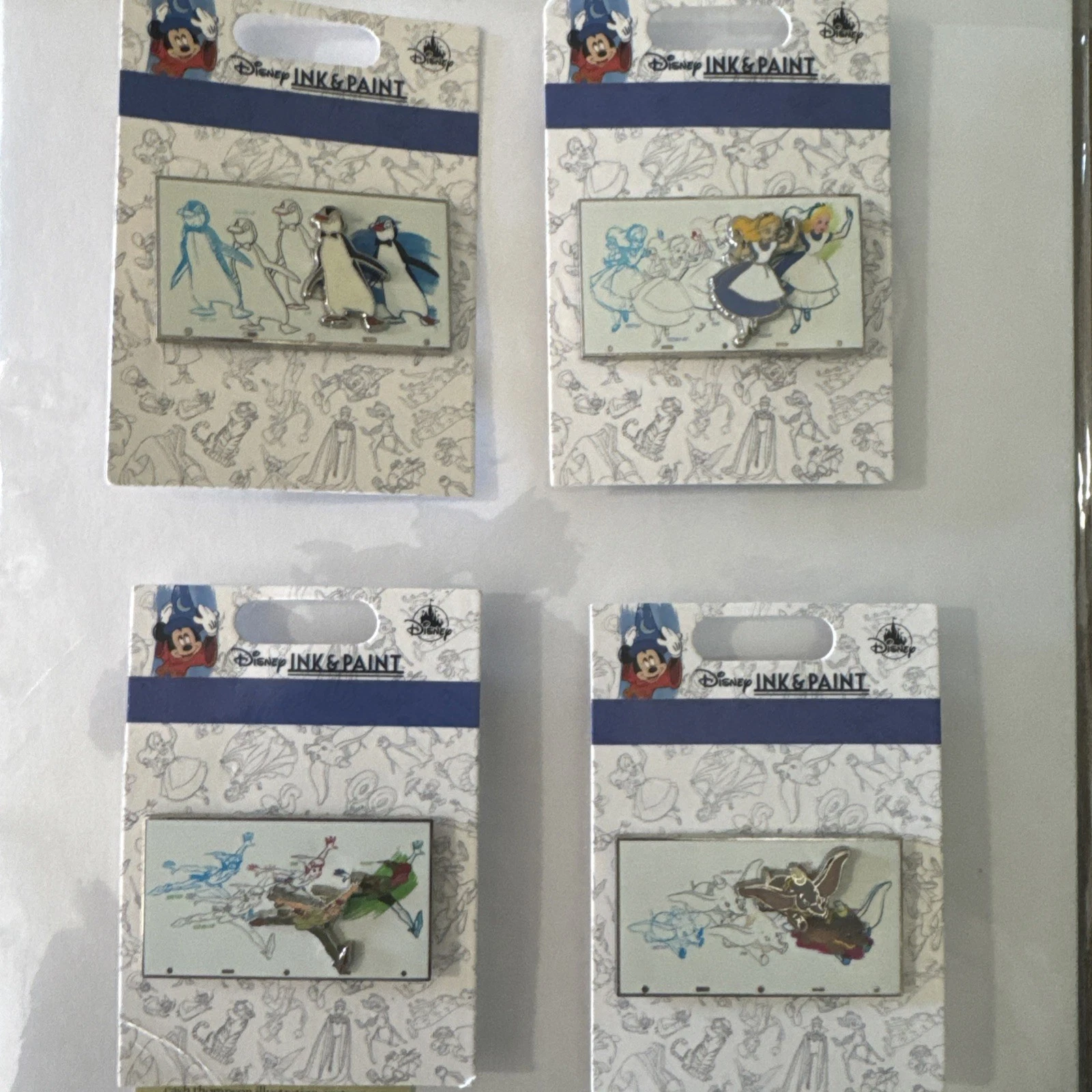 Disney Ink & Paint Pin Set Dumbo Peter Pan Mary Poppins Alice In Wonderland