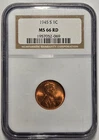 1945-S LINCOLN WHEAT CENT (1C)  NGC MS 66 RD Certified Coin