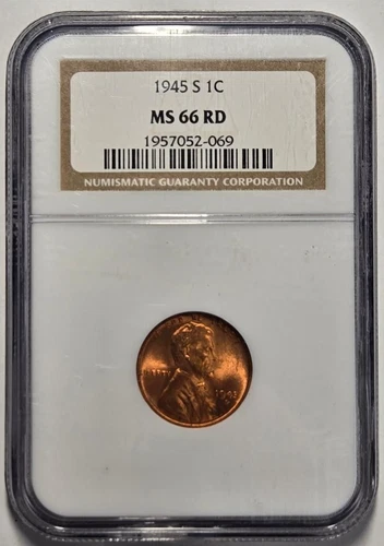 1945-S LINCOLN WHEAT CENT (1C)  NGC MS 66 RD Certified Coin