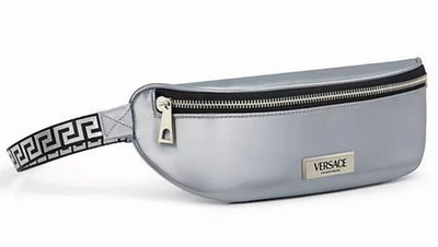 NEW SEALED VERSACE SILVER BELT BAG Travel Pouch Fanny Pack + Dust Bag New