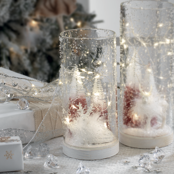 Mascagni Casa Glas Mit Led Baum Und Cervo Weiß 20Cm Dekoration-image