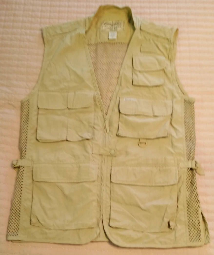 Mens Weekender Traveler Vest Tan Vented Utility Pockets Hunting Fishing Size M