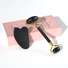 Jade Roller and Gua Sha Set for Facial Care and Massage Black 