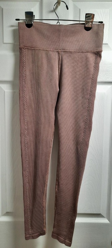 Womens Teens Aerier Ribbed & Cable Textured Light Brown Leggings S