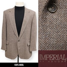 HAGGAR VINTAGE TWEED mens brown HERRINGBONE sport coat suit jacket blazer 46 R