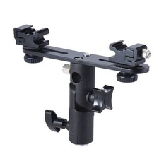 Double Hot Shoe Flash Umbrella Holder Light Stand Mount for Photography Camera