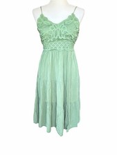 Dokuritu Women's Beach Crochet Lace Long Tiered Midi Dress Light Green Sz Small