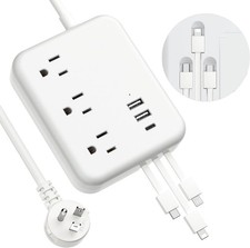 6 USB Power Strip with 3 Charging Cable - Travel Power Strip with 6 USB Deskt...
