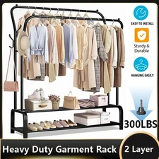 Heavy Duty Clothing Garment Rack Clothes Closet Organizer Double Rails Hanging