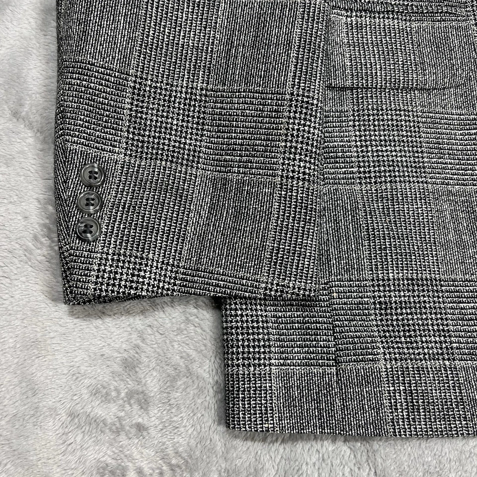 Stafford Mens Blazer 48R Glen Plaid Sport Coat Jacket Black White Beige USA Made - Image 4 of 4